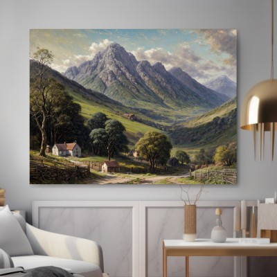 Majestätisches Bergtal mit Hütten