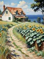 Küstenhaus mit Sonnenblumenweg