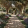 Blühender Gartenweg mit romantischem Torbogen