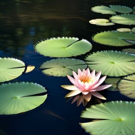 Rosa Seerose auf dunklem Wasser
