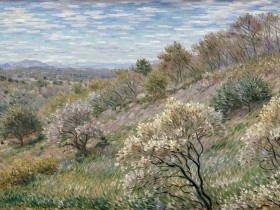 Blühende Hügellandschaft im Frühling