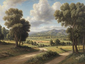 Idyllische Hügellandschaft mit Landweg