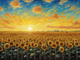 Sonnenblumenfeld im Abendlicht