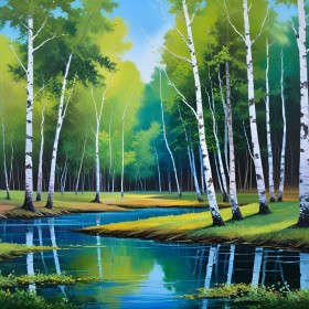 Birkenwald am stillen Wasser