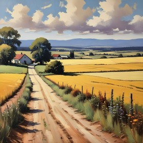 Landweg durch goldene Felder