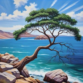 Küstenbaum am türkisblauen Meer