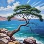Küstenbaum am türkisblauen Meer