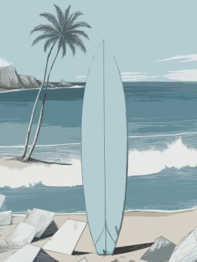 Surfbrett am tropischen Strand