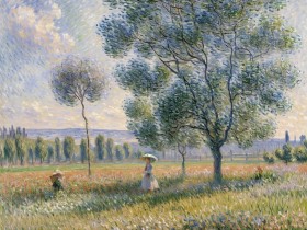Sommerwiese mit Spaziergängerin
