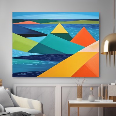 Geometrische Küstenlandschaft in leuchtenden Farben