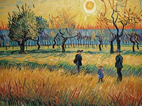 Sonnenpark mit Spaziergängern