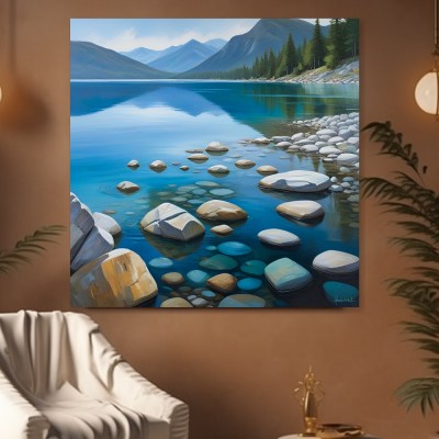 Türkiser Bergsee mit Steinufer