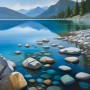 Türkiser Bergsee mit Steinufer