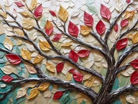 Reliefbaum mit bunten Blättern