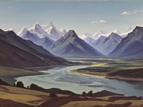 Bergtal mit Flusslandschaft