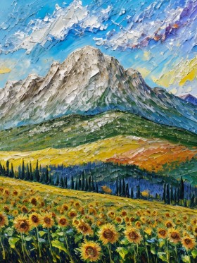 Sonnenblumen vor Bergpanorama