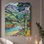 Expressionistische Flusslandschaft mit Bergen
