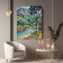 Expressionistische Flusslandschaft mit Bergen