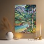 Expressionistische Flusslandschaft mit Bergen
