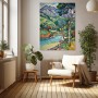 Expressionistische Flusslandschaft mit Bergen