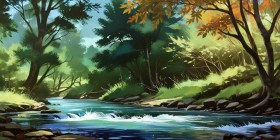 Waldfluss im sanften Morgenlicht
