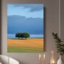Drei Bäume unter Sturmwolken