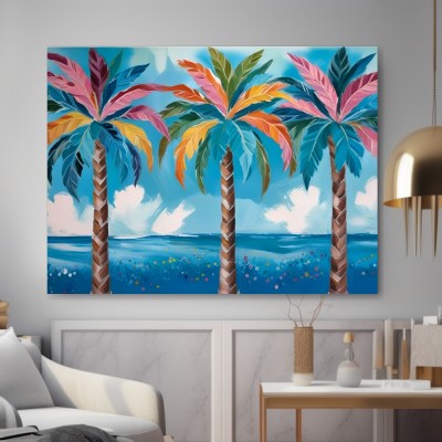 Bunte Palmen am türkisblauen Meer