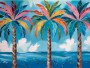 Bunte Palmen am türkisblauen Meer
