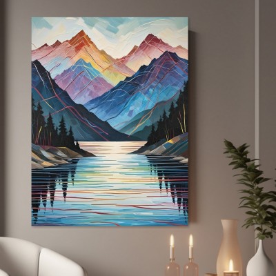 Farbenfrohe Berglandschaft am See