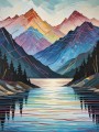Farbenfrohe Berglandschaft am See