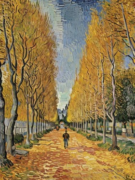 Herbstallee mit Spaziergängern