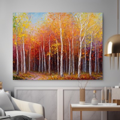 Herbstwald mit weißen Birken