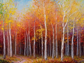 Herbstwald mit weißen Birken