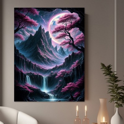 Magische Mondlandschaft mit Wasserfall