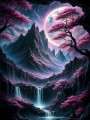 Magische Mondlandschaft mit Wasserfall
