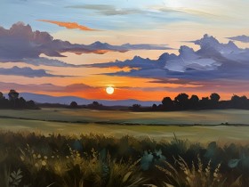Sonnenuntergang über weiter Landschaft