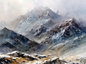 Schneebedeckte Bergwelt in kühlen Tönen