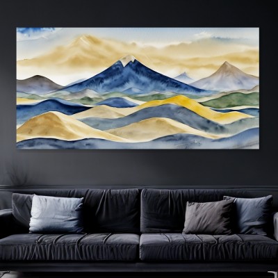 Aquarell Berge in Blau und Gold