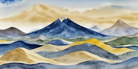 Aquarell Berge in Blau und Gold