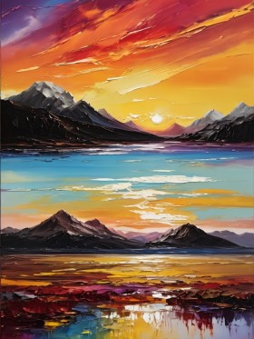 Bergsee im leuchtenden Sonnenuntergang