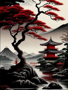 Japanische Pagode am roten See