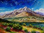 Farbenfrohe Berglandschaft mit Dorf