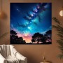 Kosmischer Nachthimmel über Baumlandschaft