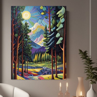 Bunter Bergwald im Sonnenlicht