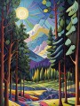 Bunter Bergwald im Sonnenlicht