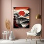 Japanische Berglandschaft mit roter Sonne