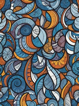 Abstrakte Blätter in Blau und Orange