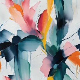 Abstrakte Blüten in Petrol und Rosa