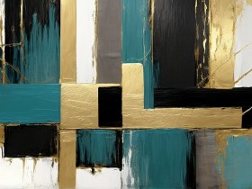 Abstrakte Komposition in Türkis und Gold