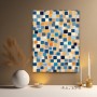 Abstraktes Quadrat-Mosaik in Blau und Orange